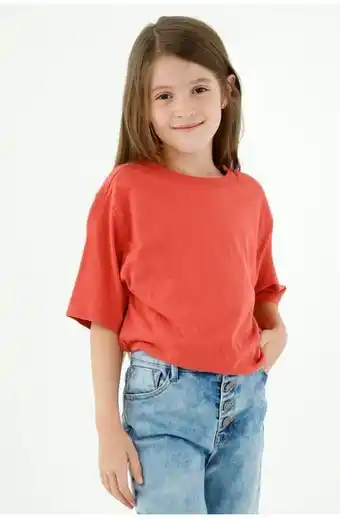 Tennis Camiseta de niña, cuello redondo manga corta, con efecto englobado, color rojo oferta