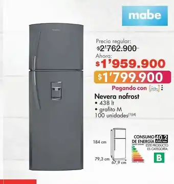 Metro Nevera mabe 438l oferta