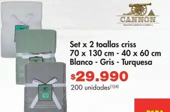 Metro Set x 2 toallas criss 70 x 130 cm 40 x 60 cm oferta