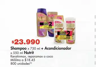 Metro Shampoo 750ml + acondicionador x 550ml nutrit oferta