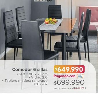 Easy Comedor 6 sillas140x80x75 vidrio 2.0 oferta