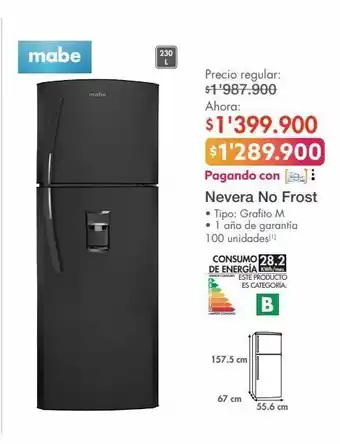 Metro Mabe nevera no frost 230l oferta