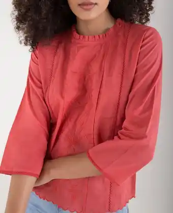 Naf Naf Camisa para mujer roja manga 3/4 con detalles bordados a tono oferta