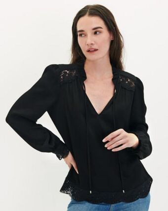 Julio Blusa satín corrugado detalles de encaje oferta