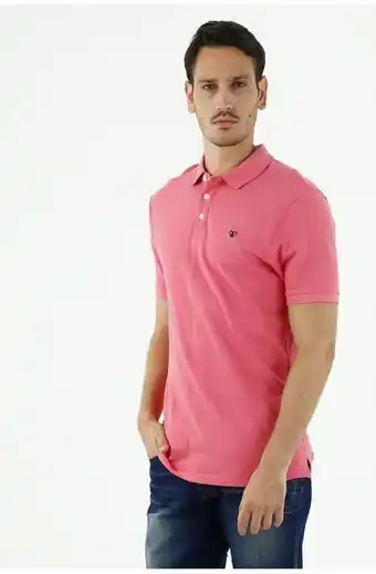 Camiseta polo rosada con bordado para hombre