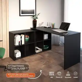 Éxito Escritorio en l mueble con librero abatible color negro oferta