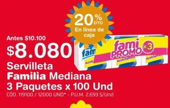 Makro Servilleta Familia Mediana 3 Paquetes x 100 Und oferta