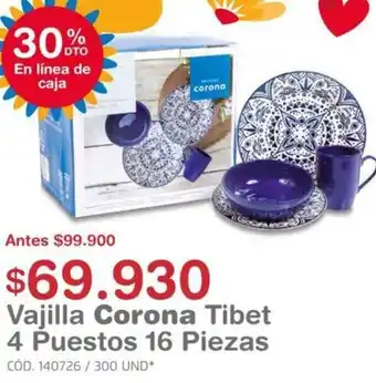 Makro Vajilla Corona Tibet 4 Puestos 16 Piezas oferta