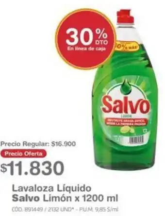 Makro Lavaloza Líquido Salvo Limón 1200ml oferta