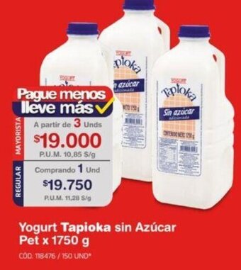 Makro Yogurt Tapioka sin Azúcar Pet 1750g oferta