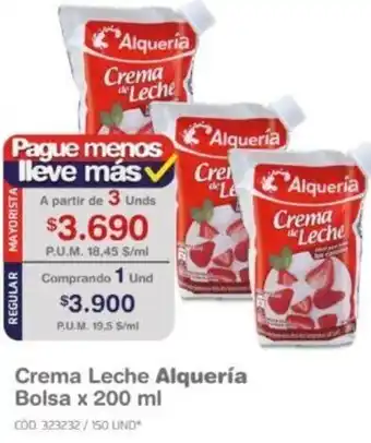 Makro Crema Leche Alquería Bolsa 200ml oferta