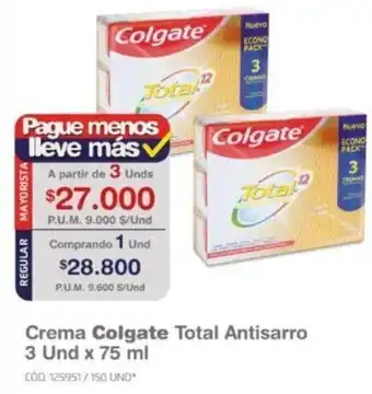 Makro Crema Colgate Total Antisarro 3Und x 75ml oferta