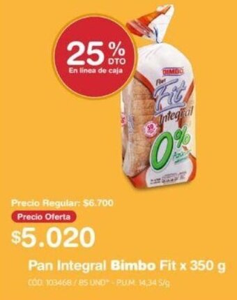 Makro Pan Integral Bimbo Fit 350g oferta