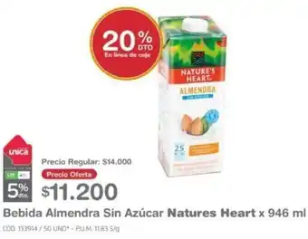Makro Bebida Almendra Sin Azúcar Natures Heart 946ml oferta