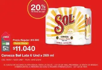 Makro Cerveza Sol Lata 6 Unid x 269ml oferta