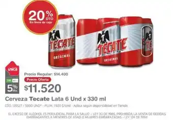 Makro Cerveza Tecate Lata 6 Und x 330ml oferta