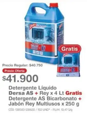 Makro Detergente Líquido Dersa As + Rey 4L Gratis Detergente AS Bicarbonato Jabón Rey Multiusos 250g oferta