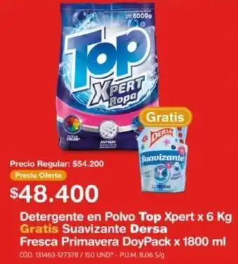 Makro Detergente en Polvo Top Xpert 6kg Gratis Suavizante Dersa Fresca Primavera DoyPack 1800ml oferta