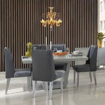 Muebles Jamar Comedor 6 puestos bulgary chenille plomo, plata ultraglass oferta
