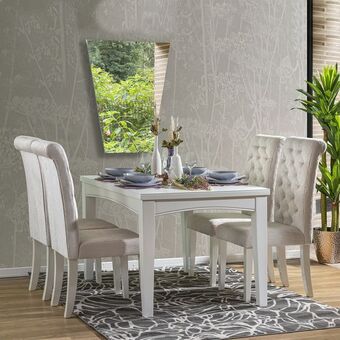 Comedor 4 puestos milano beige, madera blanco perla