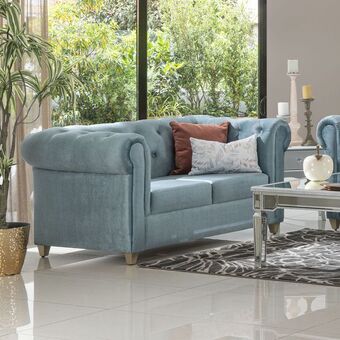 Muebles Jamar Sofá 2 puestos chester velvet aqua, champaña oferta