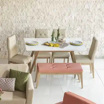 Muebles Jamar Comedor 6 puestos tanner eurolino marfil, madera natural oferta