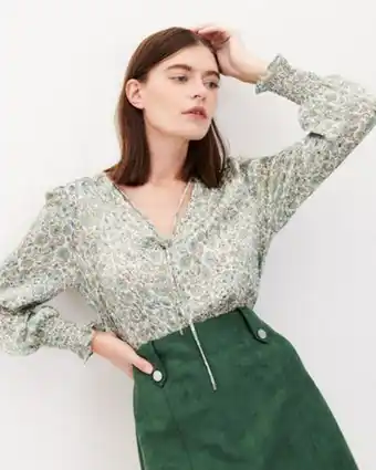 Julio Blusa satín floral puños enresortados oferta