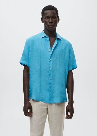 Mango Camisa 100% lino manga corta oferta