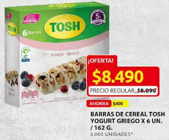Barras de Cereal Tosh Yogurt Griego 6 Un/162g