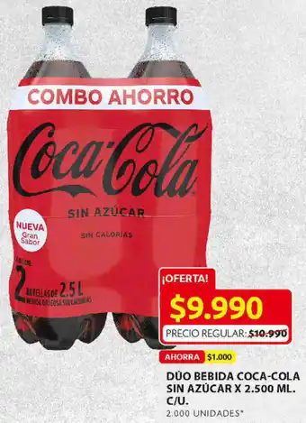Ara Düo Bebida Coca-COla Sin Azúcar 2,500ml c/u oferta