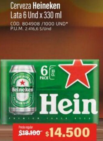Makro Cerveza Heineken Lata 6 Und x 330ml oferta