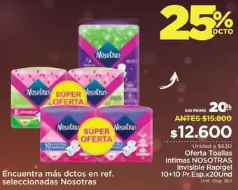 FarmaTodo Oferta Toallas Íntimas Nosotras Natural Invisible Rapigel 10=10 Pr. Esp x 20 Und oferta
