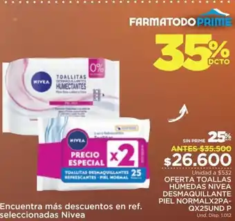 FarmaTodo Oferta Toallas Humeda Nivea Desmaquillante Piel Normal x 2PAQ 25Und P oferta