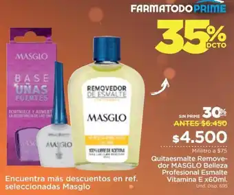 FarmaTodo Quitaesmalte Removedor Masglo Belleza Frofesional Esmalte Vitamina E 60ml oferta