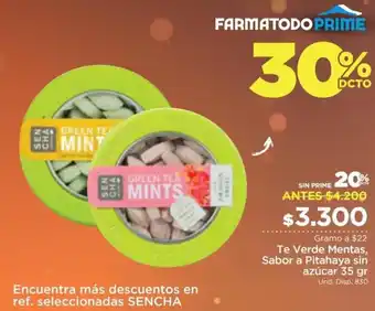 FarmaTodo Te Verde Mentas, Sabo a Pitahaya Sin Azúcar 35g oferta
