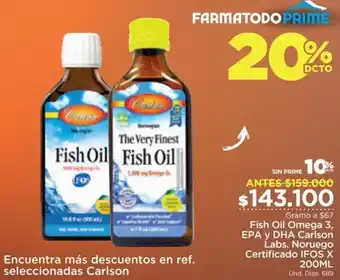 FarmaTodo Fish Oil Omega 3, EPA y DHA Carison Labs. Noruego Certicado IFOS 200ml oferta