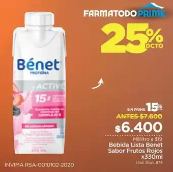 FarmaTodo Bebida Lista Benet Sabor Frutos Rojos 330ml oferta