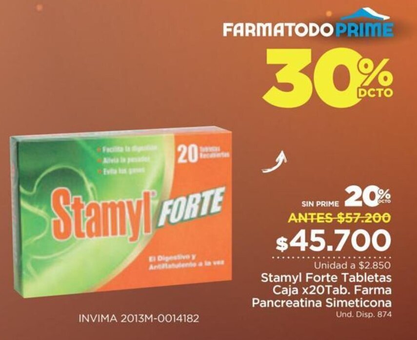 Oferta Stamyl Forte Tabletas Caja 20 Tab. Farma Pancreatina Simeticona