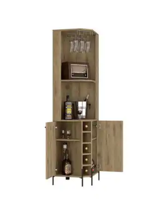Flamingo Bar esquinero sharon, macadamia, con espacio superior para almacenar copas de vino oferta