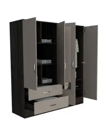 Flamingo Closet aster con espejos, gris y cocoa, con varios entrepaños y cuatro puertas abatibles oferta