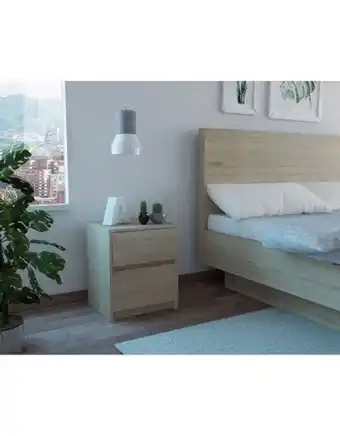 Flamingo Mesa de noche ozzan, beige y blanco, con dos cajones deslizables con apertura sin manijas oferta