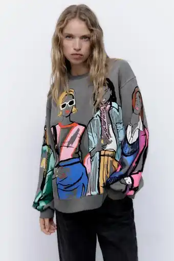 Zara Sudadera lavada estampada oferta