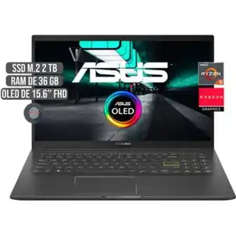 Linio Portatil asus m513u amd ryzen 5 5500u disco ssd 2tb ram 36gb pantalla de 15.6" oled fhd. oferta