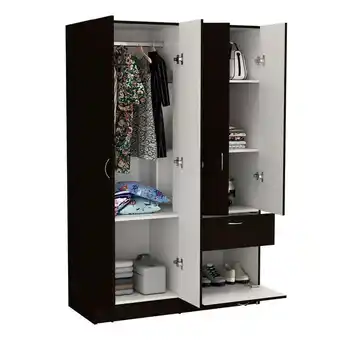 Estra Closet zoa, wengue y blanco, con cuatro puertas batientes, un cajón y un tubo para colgar ropa zf oferta