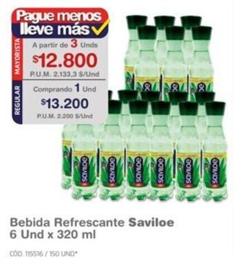 Makro Bebida Refrescante Saviloe 6 Und x 320ml oferta