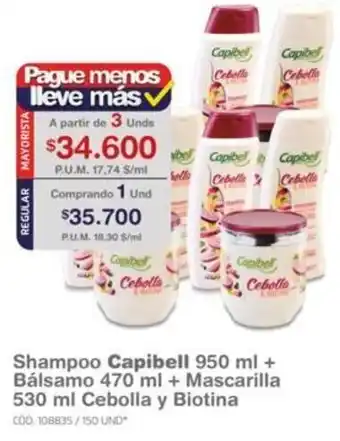 Makro Shampoo Capibell 950ml + Bálsamo 470ml + Mascarilla 530ml Cebolla y Biotina oferta