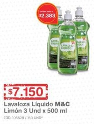 Makro Lavaloza Liquido M&C Limón 3 Und x 500ml oferta