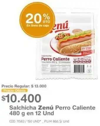 Makro Salchicha Zenú Perro Caliente 480g en 12 Und oferta