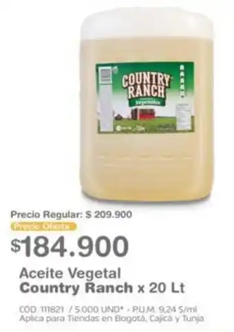 Makro Aceite Vegetal Country Ranch 20L oferta