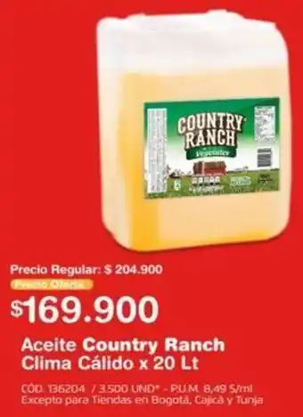Makro Aceite Country Ranch Clima Cálido 20L oferta